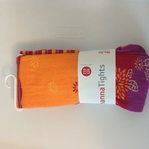 NWT Hanna Andersson orange, purple, and red tights w/ stripes and flowers Sz 5-6